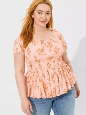 Torrid Crinkle Cris Cross Lace Up Back Floral Peplum Top Blouse 3 3X 22/24